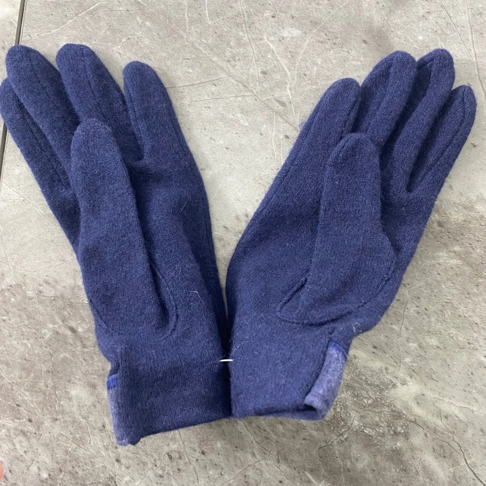 Navy Blue Cashmere Blend Gloves Lambswool Winter One Size Embroidered Cuff‎ NEW